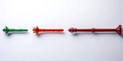 Fototapeta premium Colorful decorative wands in green, orange, and red on white background