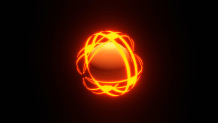 Orange Neon Line Surrounding Magical Ball Geometric Abstract Design with Depth and Glowing Effect in 3D