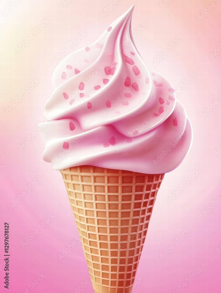 Poster Enjoying a delightful pink ice cream cone with sprinkles on a sunny day in a bright atmosphere. Generative AI