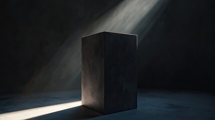 Mysterious dark monolith illuminated by ethereal light in hazy setting