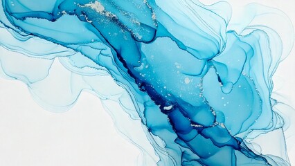 高級感のある薄くて淡いアルコールインクアート 水色 ブルー マーブル模様 余白あり 背景素材 チラシ・バナー・動画素材 16:9サイズ AI生成素材