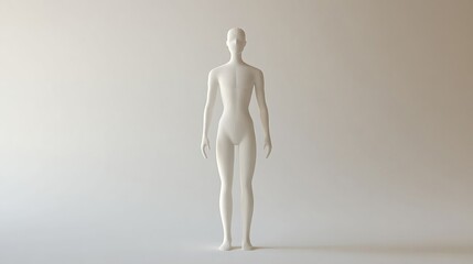Mannequin stands facing forward in a studio on a gradient light background