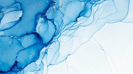 高級感のある薄くて淡いアルコールインクアート 水色 ブルー マーブル模様 余白あり 背景素材 チラシ・バナー・動画素材 16:9サイズ AI生成素材