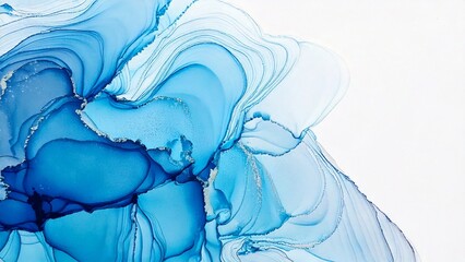 高級感のある薄くて淡いアルコールインクアート 水色 ブルー マーブル模様 余白あり 背景素材 チラシ・バナー・動画素材 16:9サイズ AI生成素材