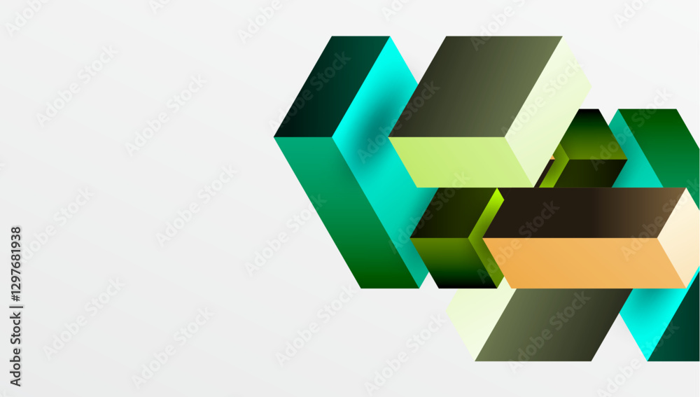 Poster Sleek abstract design featuring isometric 3D blocks in a clean, modern composition. Perfect for tech-inspired themes, with vibrant colors and geometric precision