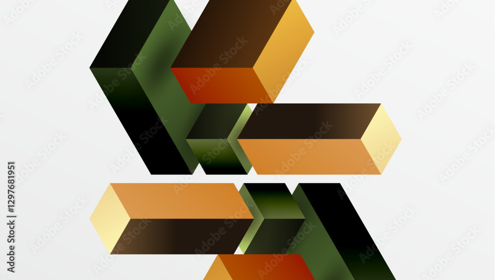 Poster Sleek abstract design featuring isometric 3D blocks in a clean, modern composition. Perfect for tech-inspired themes, with vibrant colors and geometric precision