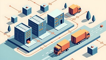 Logistics Transportation Urban Delivery System Trucks Buildings Infrastructure