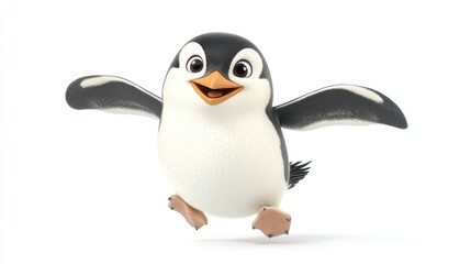 Fototapeta premium Penguin walks cheerfully on a white surface