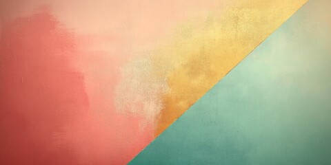 Abstract wall with painted color blocks of pink gold turquoise