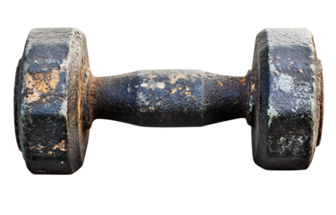Vintage black dumbbell isolated on white background.