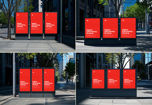 Three Digital Sceen Advertising Mockup