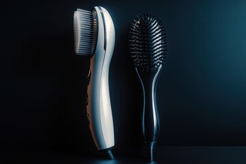 Two hairbrushes are shown side by side, one of which is black