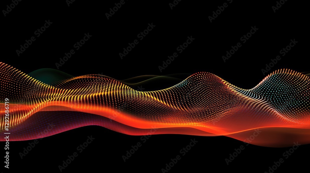 Aufkleber abstract wave of glowing orange, yellow, and red particles flowing in dark space, representing futur