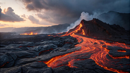 view of volcano with lava
