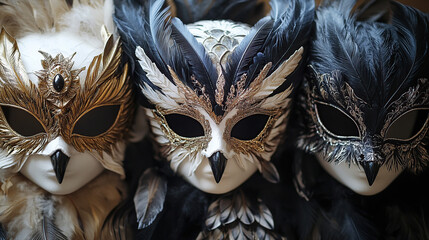 Naklejka premium Owl Masks Art Deco Carnival Elegance