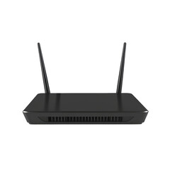 Fototapeta premium Sleek black wireless router with antennas for high speed internet connection
