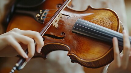 Fototapeta premium A close up view of a person playing a violin