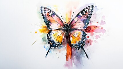 Vibrant Watercolor Painting of a Butterfly with Abstract Background