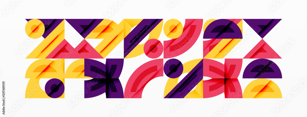 Aufkleber Abstract geometric background with shapes, featuring circular and rounded elements. Bold contrast, smooth gradients, dynamic composition, futuristic style