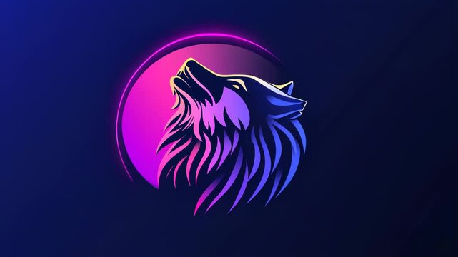 Neon Wolf Howling, Animated Wild Animal Logo with Vibrant Color Transitions