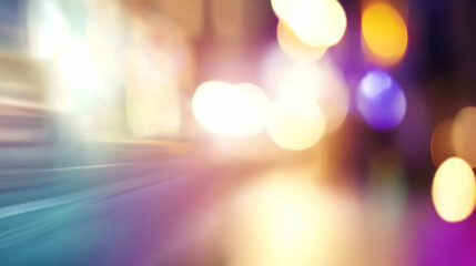 Abstract urban motion blur with bokeh lights effect and vibrant color palettes concept
