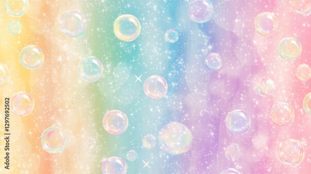 Poster Colorful bubbles create a vibrant repeating pattern against a soft pastel background in this cheerful design. Generative AI