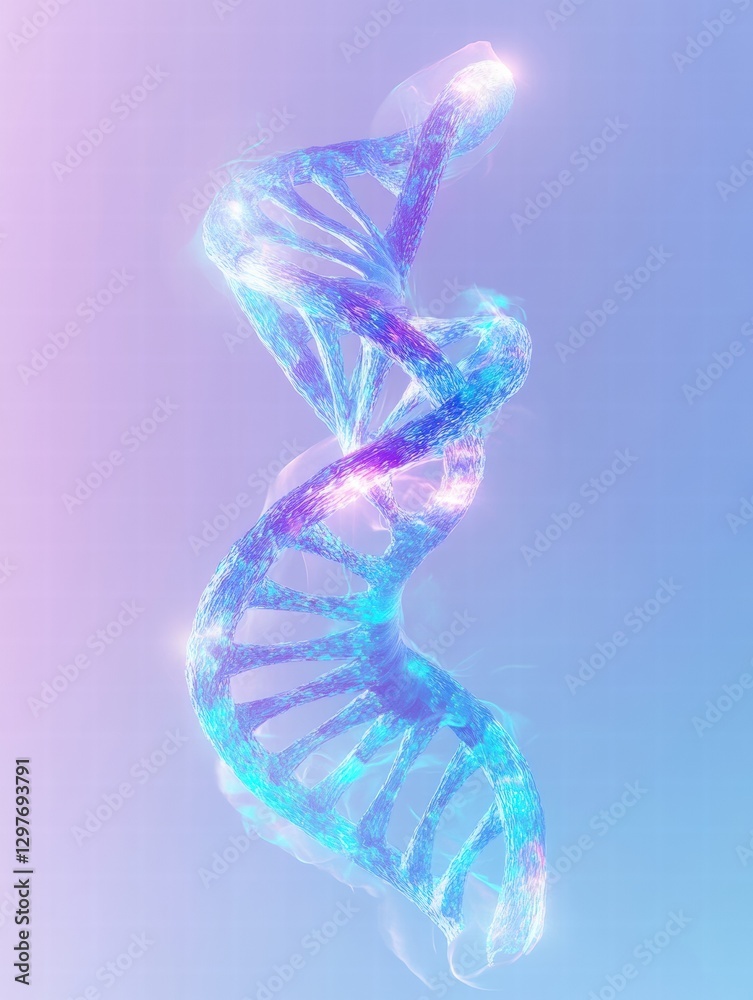 Poster glowing dna helix in a futuristic and scientific environment with vibrant colors and intricate detai