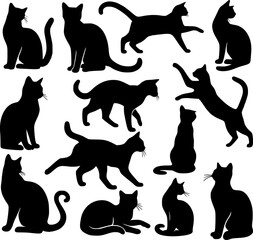 Silhouettes of Cats in Various Poses