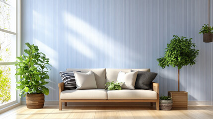 Indoor decoration, sofas and green plants