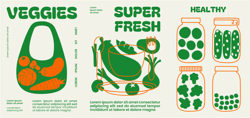Vegetable poster design with fresh produce illustrations.