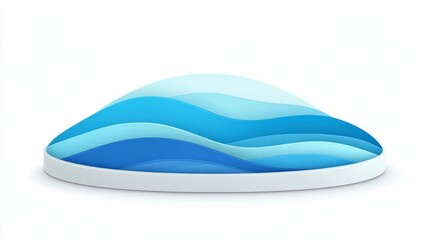 Abstract Oval Mirror Reflecting Waves in Minimalist Blue Tones