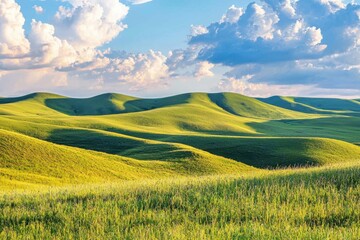 Obraz premium Serene Green Hills Under Beautiful Cloudy Sky in Daylight