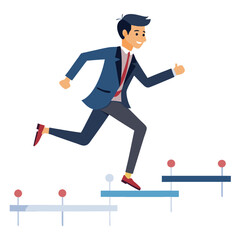 businessman running on project timeline project on white background 
