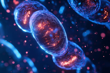 Fototapeta premium Microscopy of futuristic genetic engineered cell. Advanced biotechnology concept