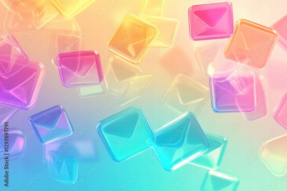 Poster Colorful translucent 3D shapes floating gently against a vibrant soft background. Generative AI