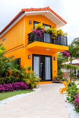 Bright yellow house, tropical garden