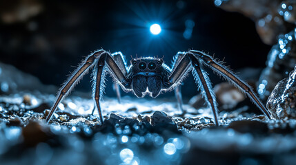 A close-up photo of a huntsman spider on a rocky surface. For websites and blogs about spiders, insects, nature, or wildlife photography.