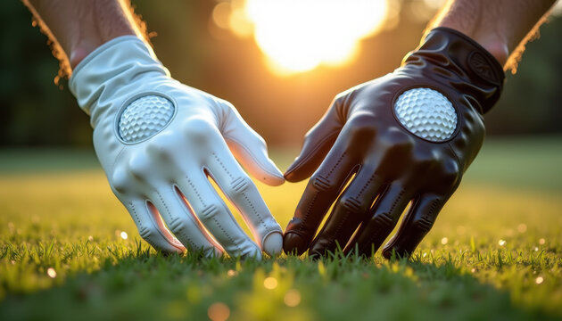 Two golfers shaking hands in gloves for sports and lifestyle branding