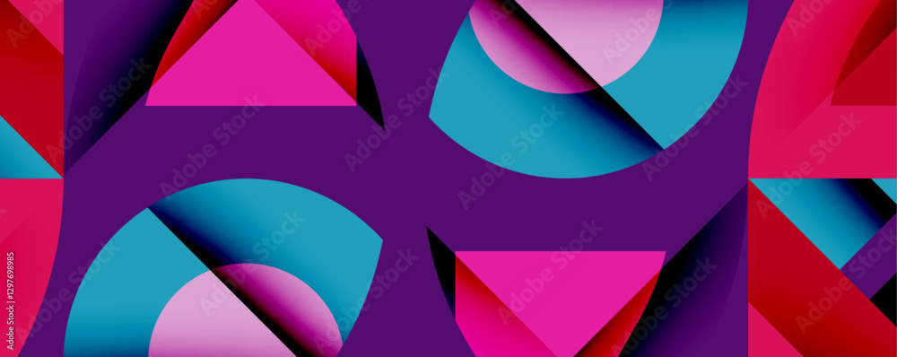 Poster Abstract geometric composition with interlocking circular and angular shapes, featuring smooth gradients and sharp contrasts on a white background