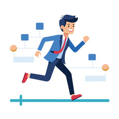 businessman running on project timeline project on white background 
