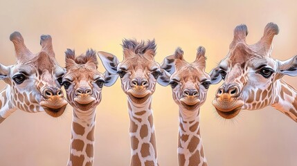 A group of giraffes with brown and white spots.
