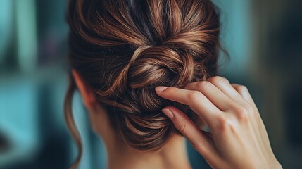 Obraz premium A woman with elegantly styled hair in a bun shape