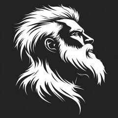 Fototapeta premium A striking black and white illustration of a man's profile featuring a prominent beard and flowing hair, capturing a sense of strength and individuality with artistic flair.