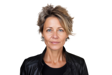 Portrait of a friendly senior woman smiling, isolated on transparent background