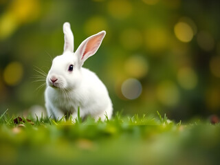 Fototapeta premium Abstract blurred nature background of White rabbit. Abstract nature bokeh pattern