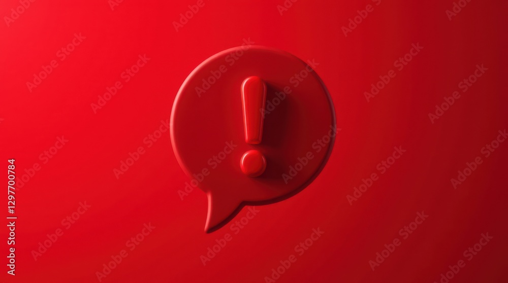 Poster a red speech bubble with an exclamation point inside set against a matching red background in a stud