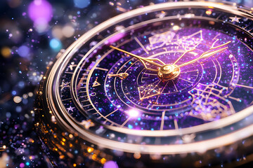 Celestial Clock, Close-up, Sparkle Background