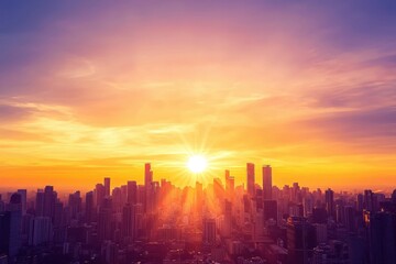 Stunning Sunset Over a Modern City Skyline with Vibrant Colors