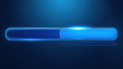 Futuristic loading bar glowing against a dark blue background, symbolizing progress and anticipation.