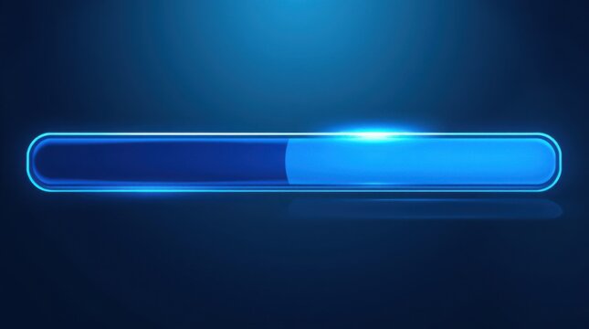 A glowing blue loading bar is partially filled against a gradient blue background in a digital display.